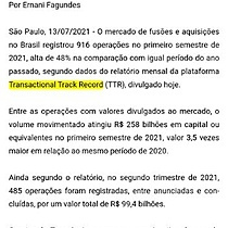 TTR: Nmero de fuses e aquisies cresce 48% e movimenta R$ 258 bi no 1 semestre de 2021